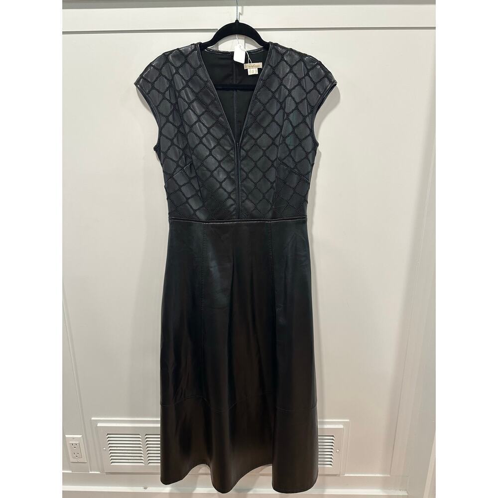 Shoshanna Vegan Leather Cap Sleeve Midi Dress Size 6